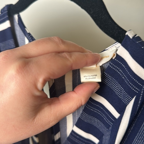 Monteau Navy and White Short Sleeve Belted Striped Open Back Jumpsuit Size Small - Picture 5 of 7